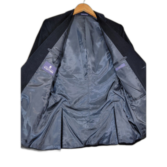 Stafford Signature 2-Button Navy Corduroy Suit Jacket Sport Coat Blazer - 38R - Picture 4 of 10